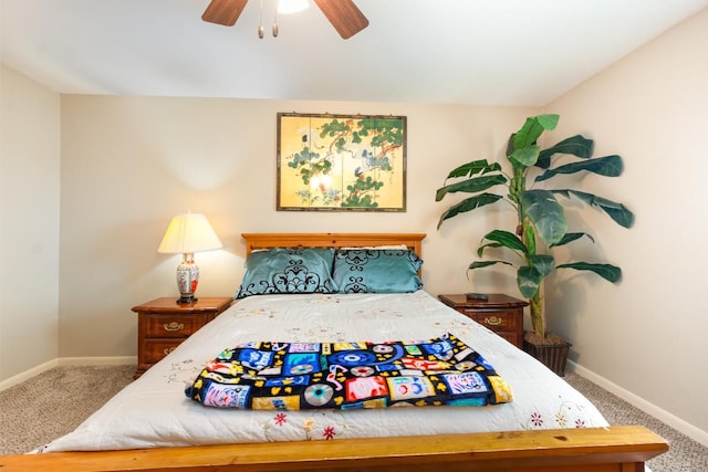 bedroom with baseboards, a ceiling fan, and carpet flooring