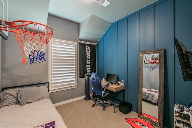 bedroom with carpet, visible vents, and baseboards