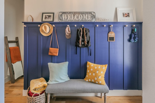 mudroom with wood finished floors