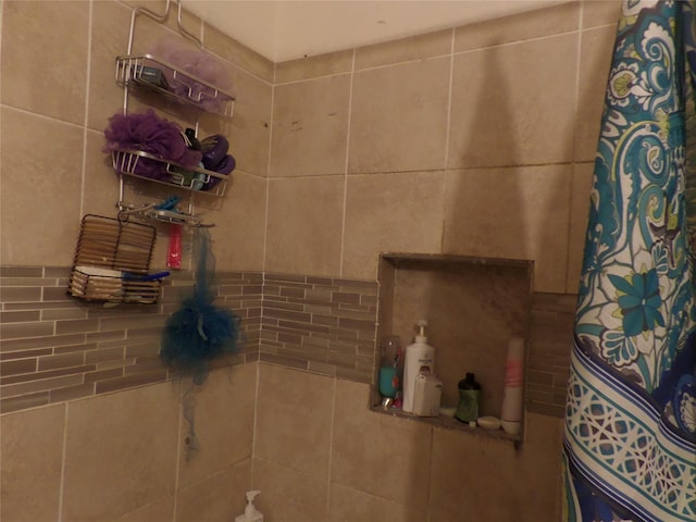 bathroom featuring a shower with shower curtain