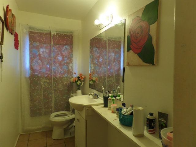 bathroom with tile patterned flooring, toilet, and vanity