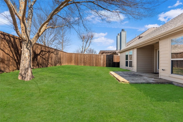 view of yard featuring a patio and a fenced backyard