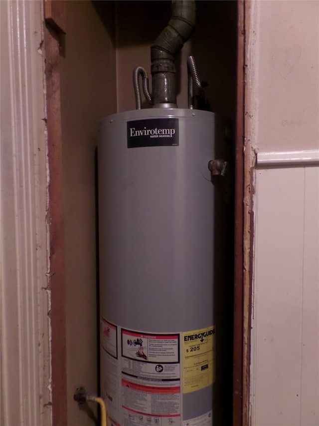 utility room featuring water heater