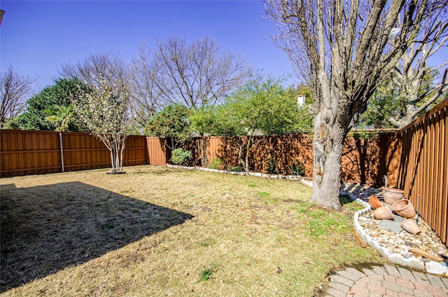 view of yard with a fenced backyard