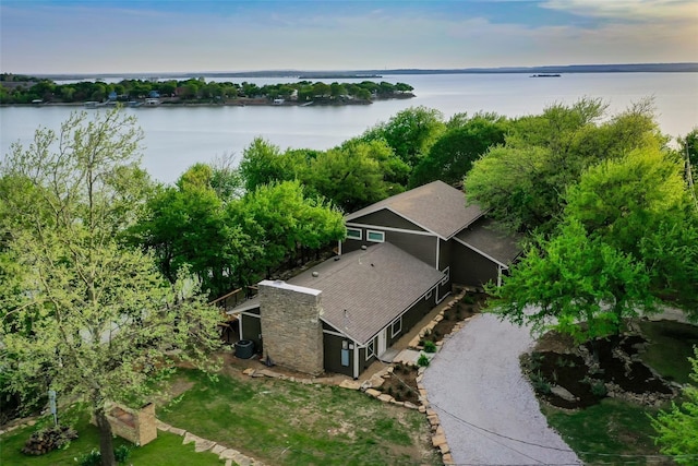 drone / aerial view featuring a water view