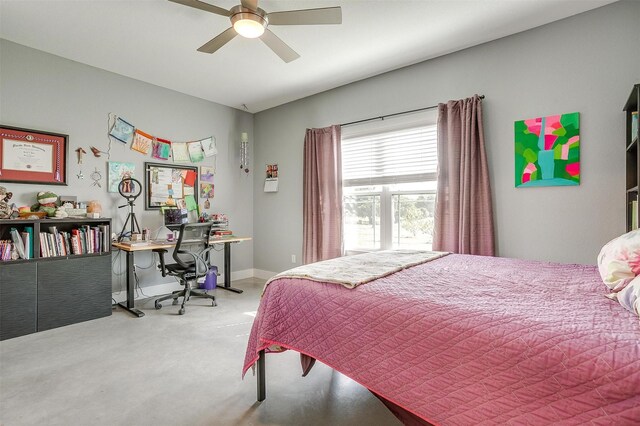 bedroom with baseboards and ceiling fan