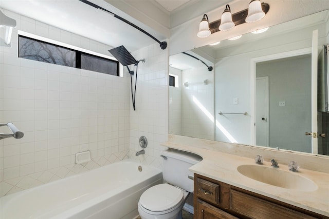 full bathroom with vanity, toilet, and tub / shower combination