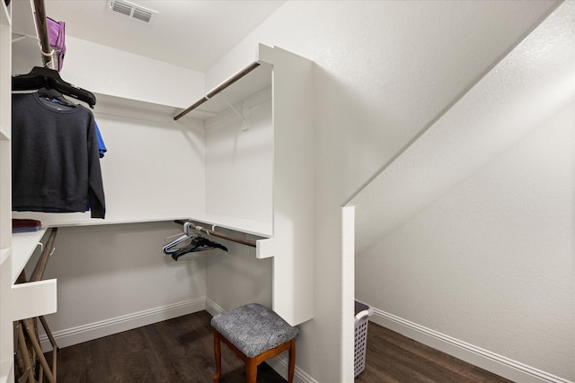 spacious closet with visible vents and wood finished floors