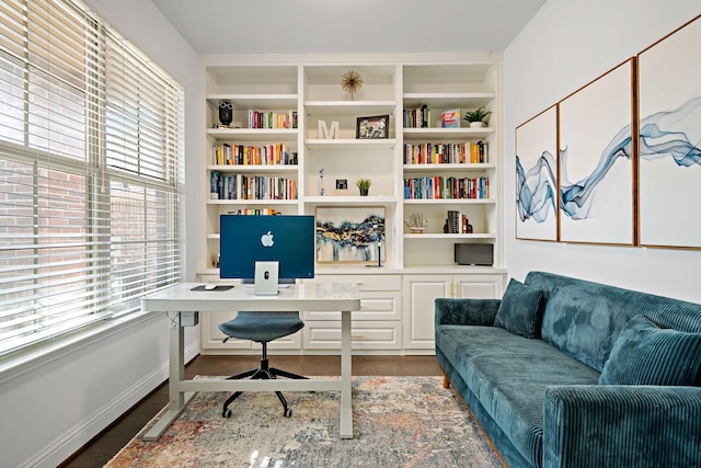 office featuring a wealth of natural light, baseboards, and wood finished floors