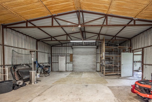 garage with metal wall