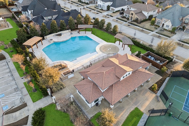 drone / aerial view with a residential view