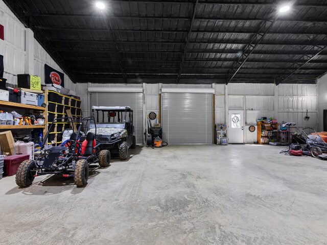 garage with metal wall