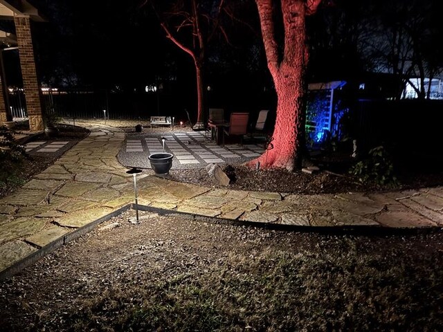 view of patio at twilight