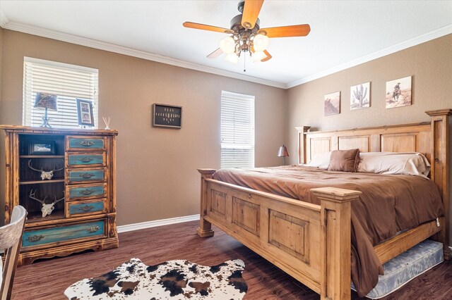 2885 Enloe Rd, Howe, TX 75459 - bedroom featuring crown molding, dark wood-style flooring, and a ceiling fan