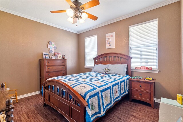 2885 Enloe Rd, Howe, TX 75459 - bedroom with wood finished floors, ornamental molding, and ceiling fan