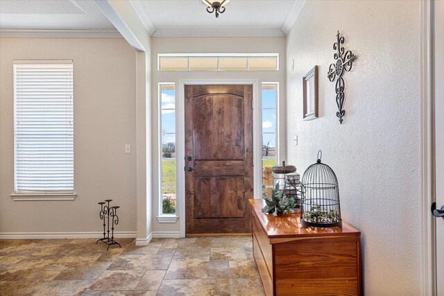 2885 Enloe Rd, Howe, TX 75459 - foyer featuring stone finish flooring and crown molding