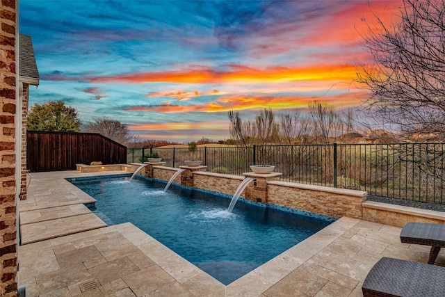 view of pool featuring a fenced in pool, a fenced backyard, and a patio area