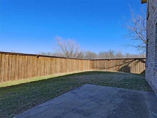 view of yard with a patio area and a fenced backyard