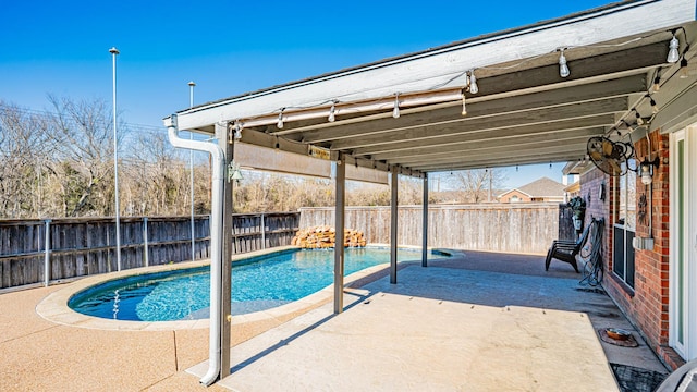 view of pool featuring a patio, a fenced backyard, and a fenced in pool