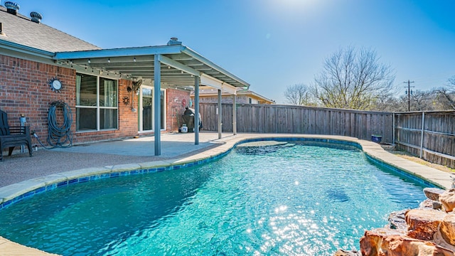 view of pool featuring a patio area, a fenced in pool, and a fenced backyard