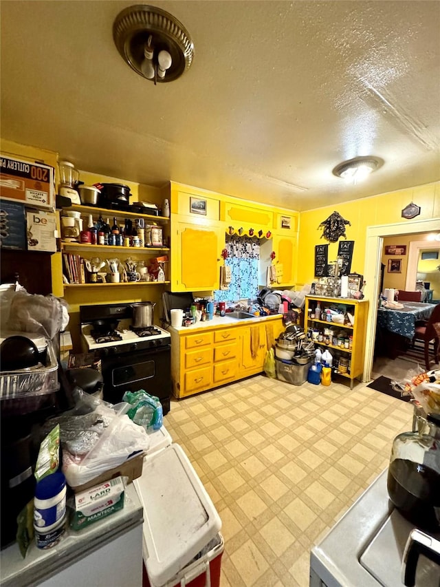 miscellaneous room featuring light floors, a textured ceiling, and a sink