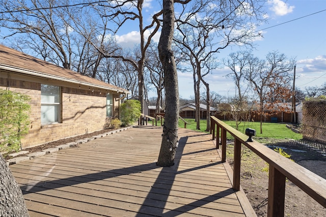 wooden deck featuring a lawn and a fenced backyard