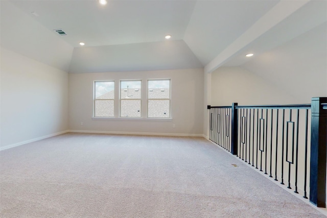 bonus room with recessed lighting, visible vents, baseboards, and vaulted ceiling