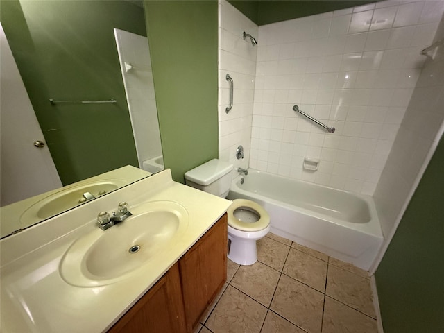 full bathroom featuring vanity, tile patterned floors, toilet, and shower / washtub combination