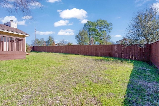 view of yard with a fenced backyard