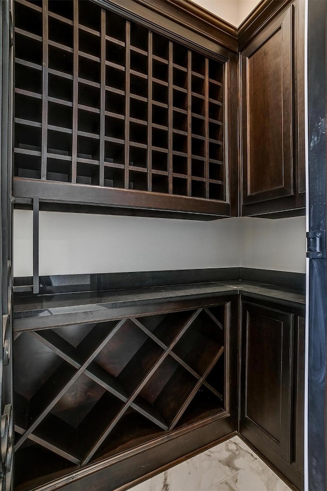 wine cellar with marble finish floor