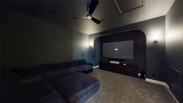 14045 Rozana St, Fort Worth, TX 76008 - carpeted cinema room featuring baseboards, arched walkways, and ceiling fan