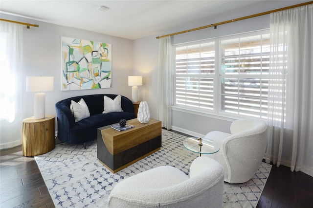 living room featuring baseboards and hardwood / wood-style floors