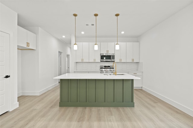 kitchen featuring visible vents, white cabinets, appliances with stainless steel finishes, and a sink