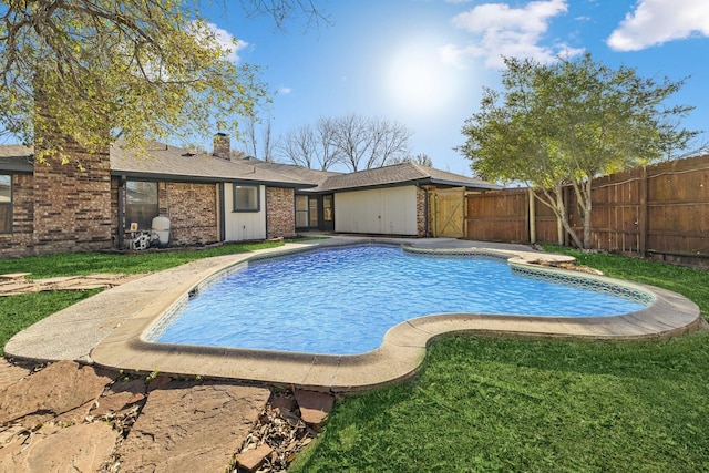 view of swimming pool with fence and a fenced in pool