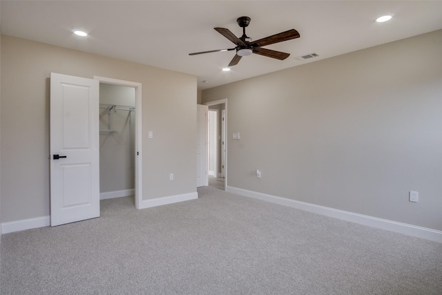 unfurnished bedroom with visible vents, recessed lighting, and baseboards