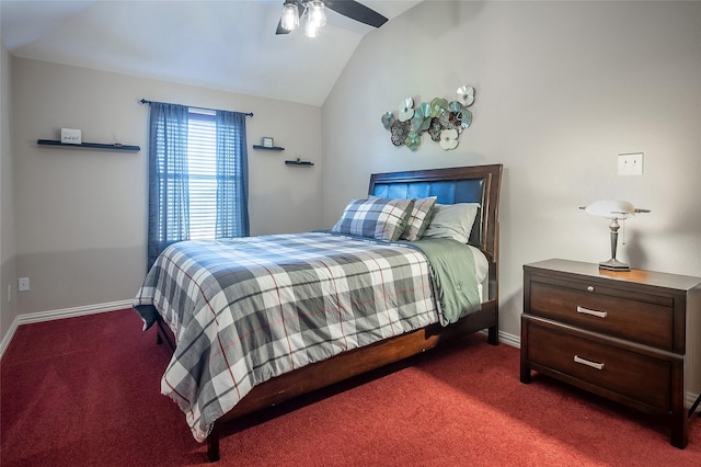 bedroom featuring lofted ceiling, carpet flooring, and baseboards