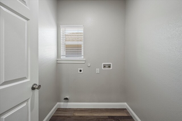 laundry room featuring dark wood-type flooring, washer hookup, baseboards, hookup for an electric dryer, and laundry area