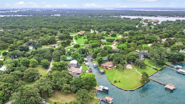 aerial view featuring a water view and a residential view