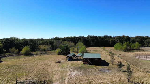 aerial view featuring a rural view and a forest view