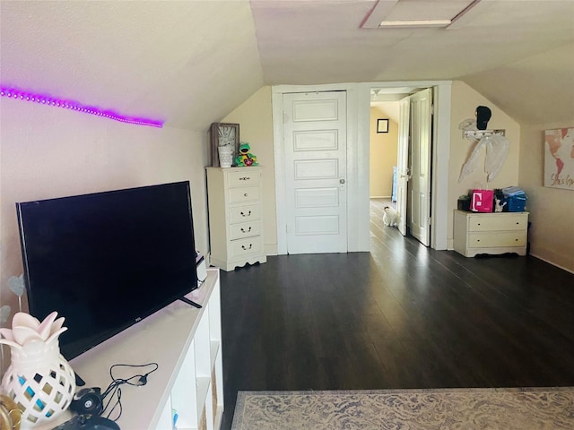 interior space featuring lofted ceiling and wood finished floors