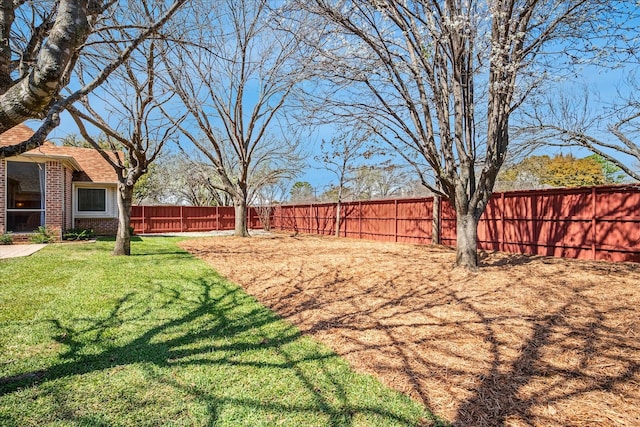 view of yard with a fenced backyard