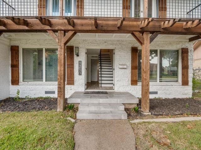 1253 Willow Glen Dr, Dallas, TX 75232 - view of exterior entry with a pergola