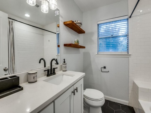 1253 Willow Glen Dr, Dallas, TX 75232 - bathroom featuring toilet, tile patterned flooring, a shower, and plenty of natural light
