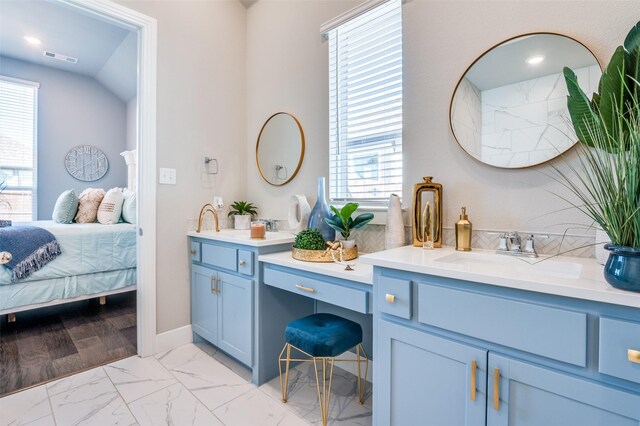 full bath with marble finish floor, a stall shower, tile walls, and a freestanding tub