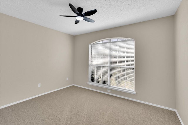 spare room featuring a wealth of natural light, carpet, a ceiling fan, and a textured ceiling