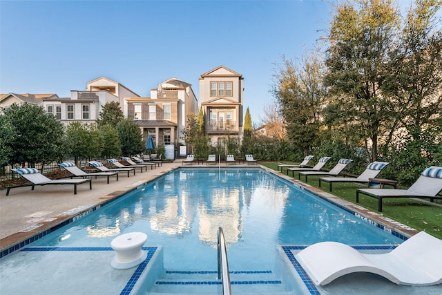 pool with a patio