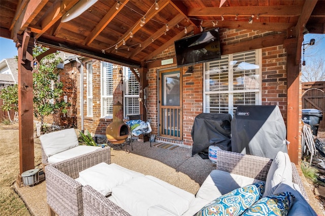 view of patio / terrace featuring outdoor lounge area and area for grilling