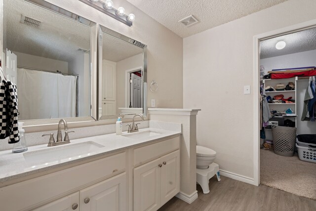 bathroom with a textured ceiling, visible vents, and a sink