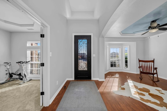 entrance foyer with plenty of natural light, wood finished floors, and baseboards