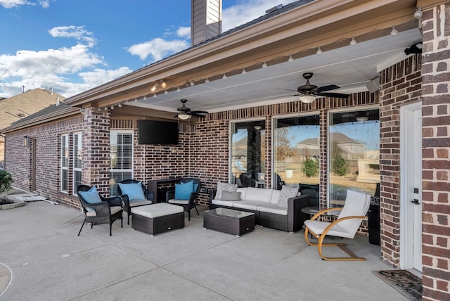 view of patio with an outdoor hangout area and ceiling fan